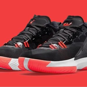 Nike Jordan Zion 1, black with white and bright crimson.